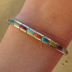Vintage 90s Y2K Thin Silver Plated Colorful Enamel Stacking Charm Bracelet